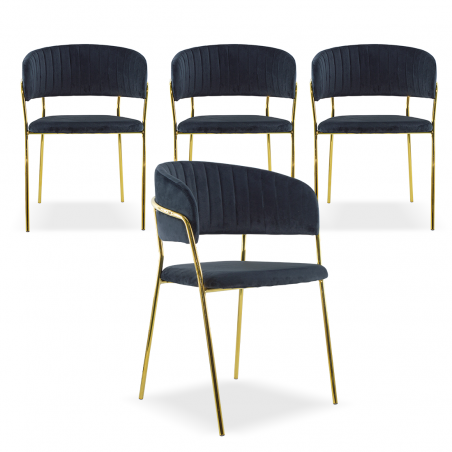 Set de 4 Sillas de comedor DAFNE sillón terciopelo Diseño estructura Dorada