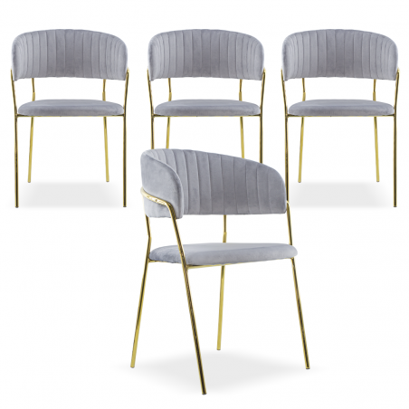 Set de 4 Sillas de comedor DAFNE sillón terciopelo Diseño estructura Dorada