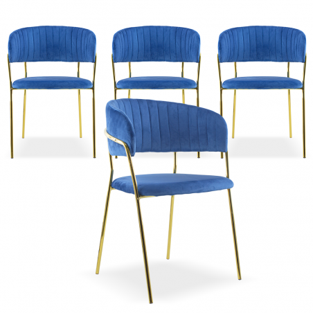 Set de 4 Sillas de comedor DAFNE sillón terciopelo Diseño estructura Dorada