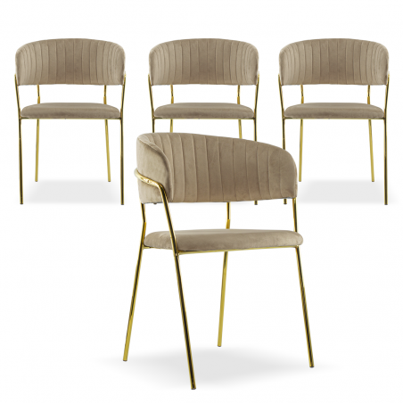 Set de 4 Sillas de comedor DAFNE sillón terciopelo Diseño estructura Dorada