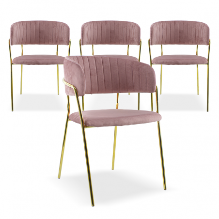 Set de 4 Sillas de comedor DAFNE sillón terciopelo Diseño estructura Dorada