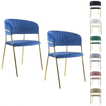 Conjunto 2 Sillas de comedor DAFNE sillón de terciopelo Diseño Estructura Dorada