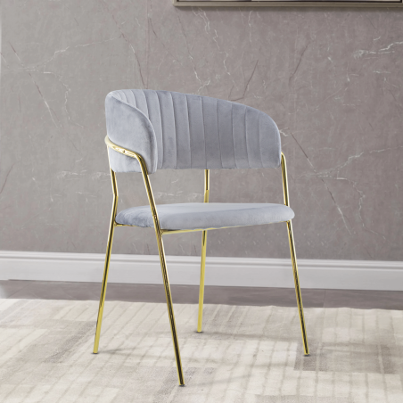 Conjunto 2 Sillas de comedor DAFNE sillón de terciopelo Diseño Estructura Dorada