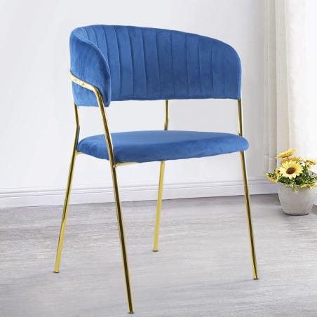 Conjunto 2 Sillas de comedor DAFNE sillón de terciopelo Diseño Estructura Dorada