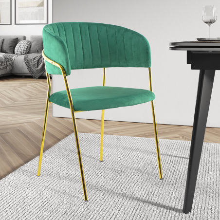 Conjunto 2 Sillas de comedor DAFNE sillón de terciopelo Diseño Estructura Dorada