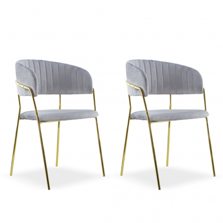 Conjunto 2 Sillas de comedor DAFNE sillón de terciopelo Diseño Estructura Dorada