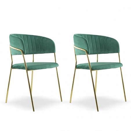 Conjunto 2 Sillas de comedor DAFNE sillón de terciopelo Diseño Estructura Dorada
