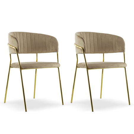 Conjunto 2 Sillas de comedor DAFNE sillón de terciopelo Diseño Estructura Dorada