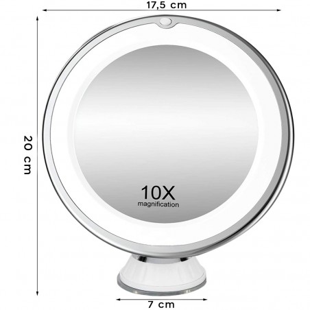 Espejo de maquillaje con ampliación 10X con luz de LED funcionamiento a pilas