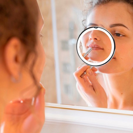 Espejo de maquillaje con ampliación 10X con luz de LED funcionamiento a pilas