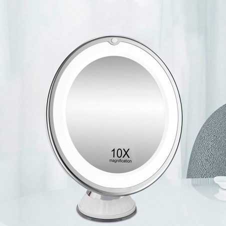 Espejo de maquillaje con ampliación 10X con luz de LED funcionamiento a pilas