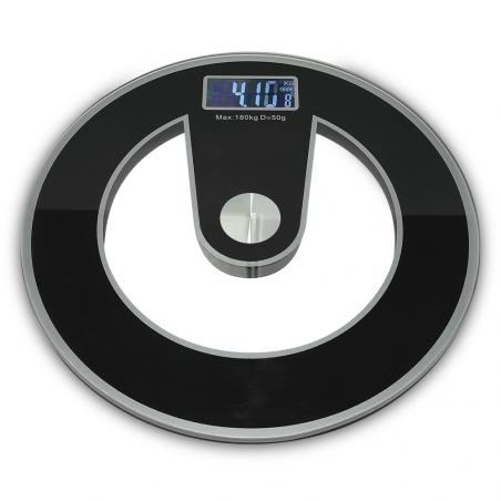 Báscula personal electronica digital en vidrio templado 180Kg redonda Negra