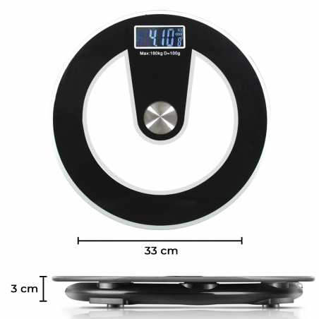 Báscula personal electronica digital en vidrio templado 180Kg redonda Negra