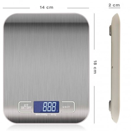 Báscula cocina electrónica alimentos pantalla LCD Digital 5Kg Acero inoxidable