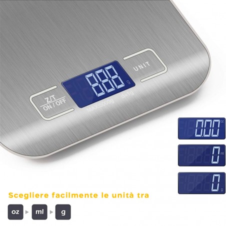 Báscula cocina electrónica alimentos pantalla LCD Digital 5Kg Acero inoxidable