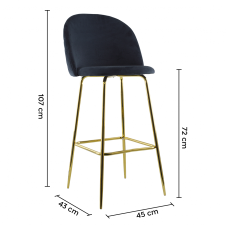 Taburete GRETA terciopelo estructura color oro con respaldo y reposapiés