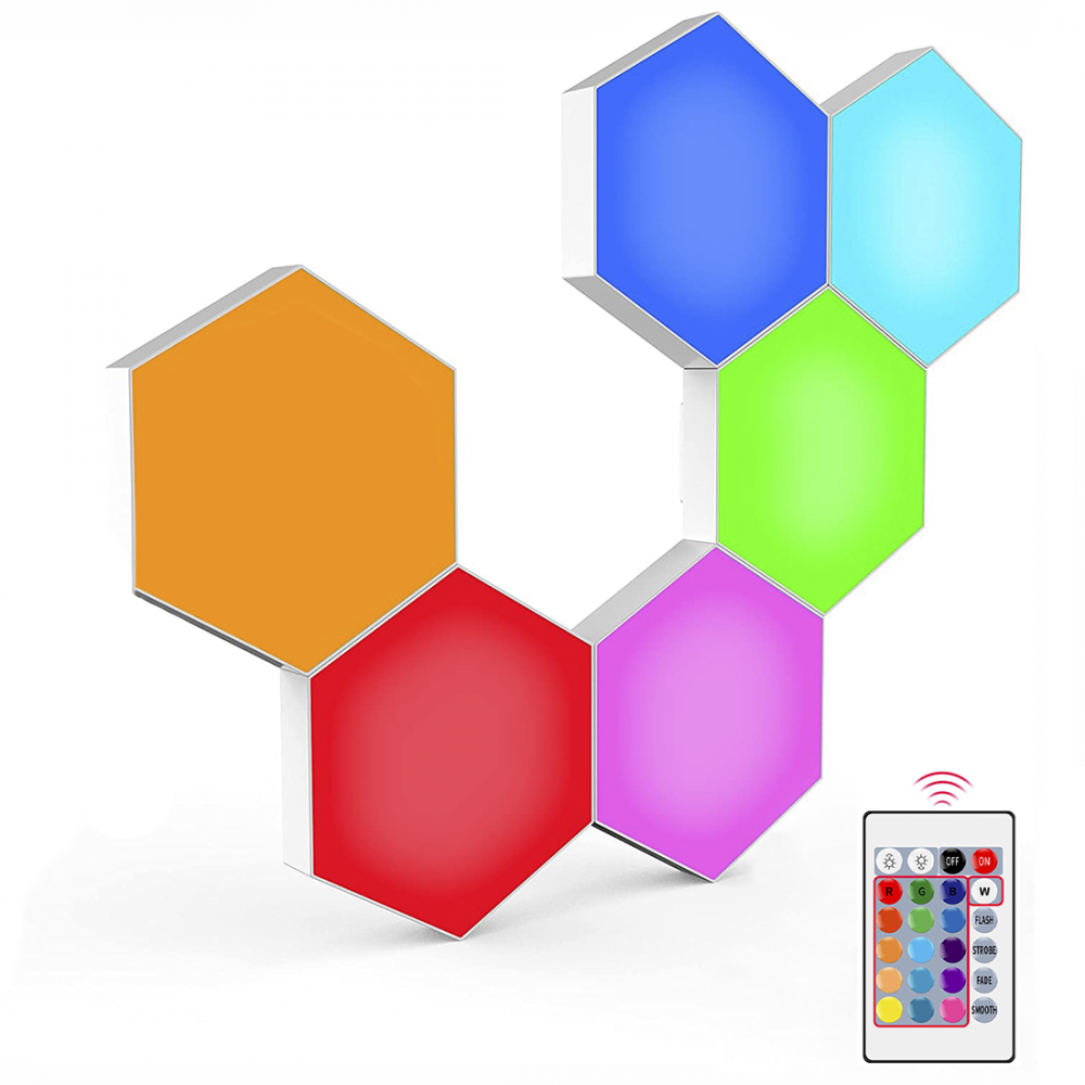 6pcs Lámpara RGB Hexagonal LED Light focos aplique de pared con control remoto