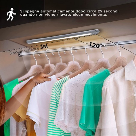 Tira 48 LED luz natural para armario 58cm sensor de movimiento recargable USB