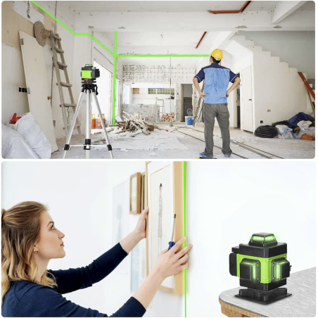 Cruz de nivel láser verde 16 líneas autonivelante 360° Horizontal Vertical