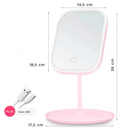 Espejo cosmético iluminado con luz LED táctil para maquillaje de mesa recargable