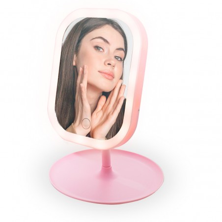 Espejo cosmético iluminado con luz LED táctil para maquillaje de mesa recargable