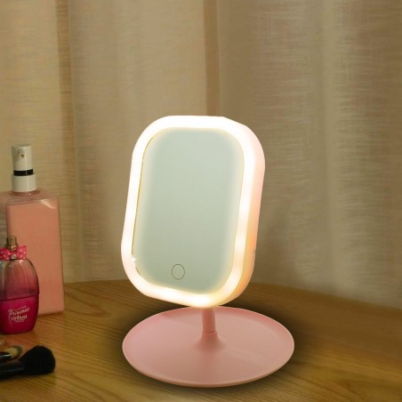 Espejo cosmético iluminado con luz LED táctil para maquillaje de mesa recargable