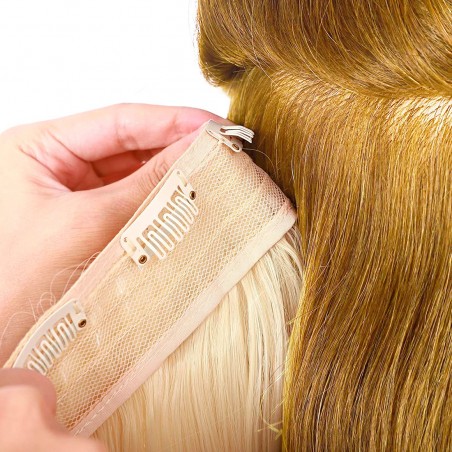 Extensión 4 clips rubio claro ondulado largo 50cm Banda Sintética Pelo Falso