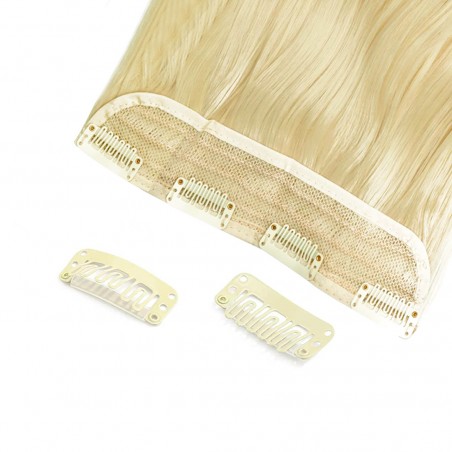 Extensión 4 clips rubio claro ondulado largo 50cm Banda Sintética Pelo Falso