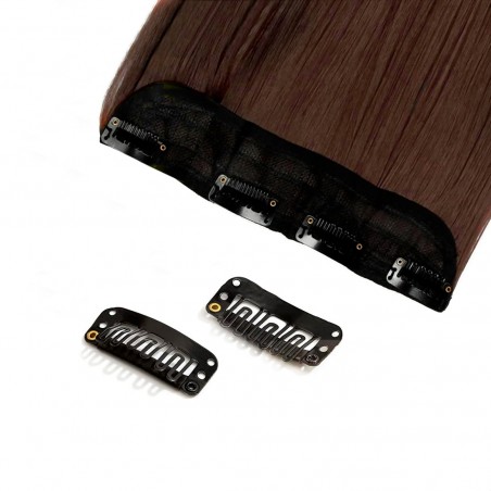 Extensión 4 clips marrón oscuro ondulado largo 50cm cinta pelo sintético Falso