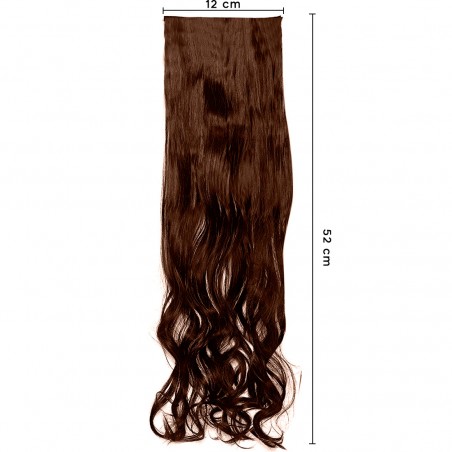 Extensión 4 clips marrón oscuro ondulado largo 50cm cinta pelo sintético Falso