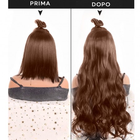 Extensión 4 clips marrón oscuro ondulado largo 50cm cinta pelo sintético Falso