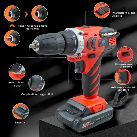 Taladro inalámbrico estuche de percusión de batería doble y accesorios