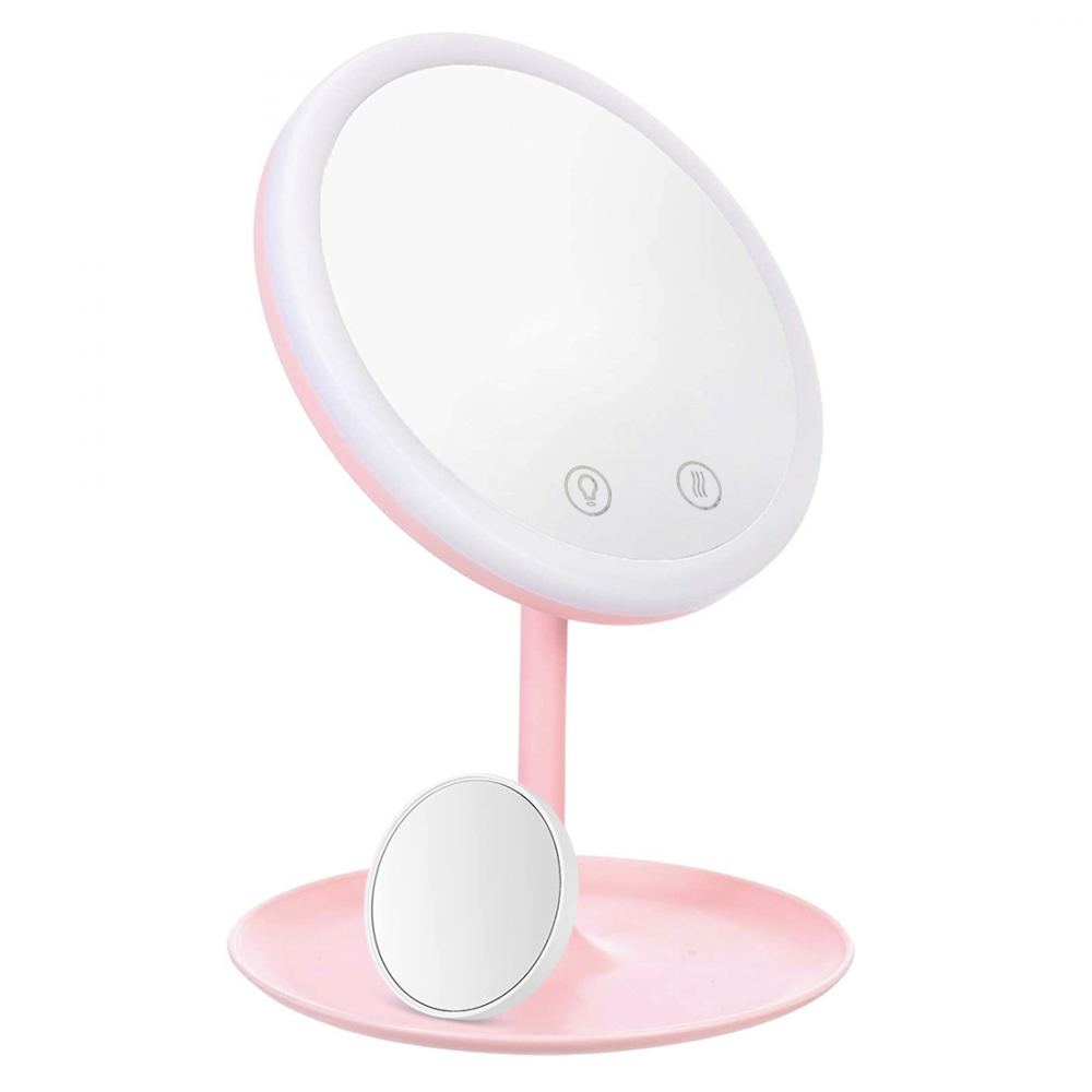Espejo cosmético de mesa LED Luz de maquillaje con ventilación recargable USB