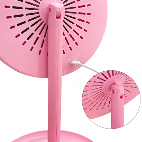 Espejo cosmético de mesa LED Luz de maquillaje con ventilación recargable USB