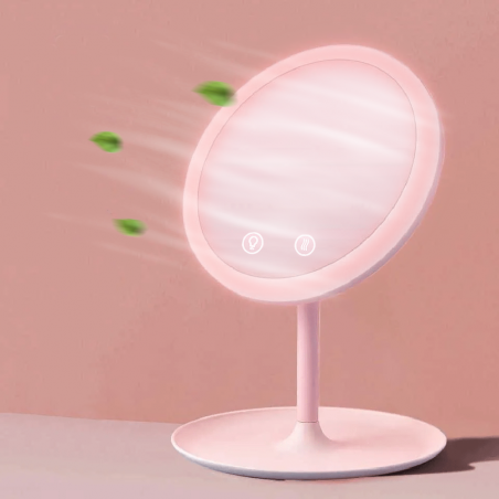 Espejo cosmético de mesa LED Luz de maquillaje con ventilación recargable USB