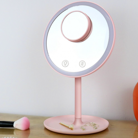 Espejo cosmético de mesa LED Luz de maquillaje con ventilación recargable USB