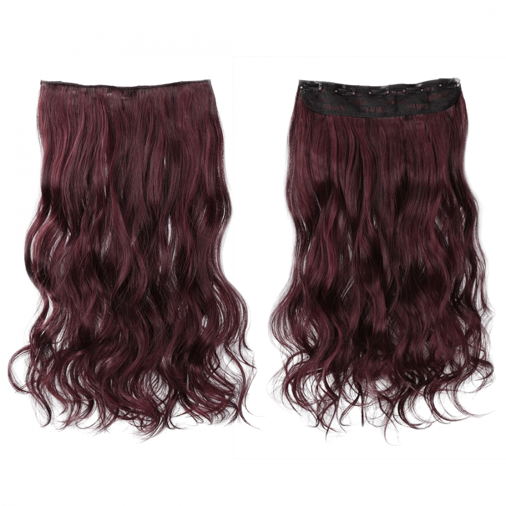 Extensión 4 Clips rojo caoba ondulado largo 50 cm Cinta Sintética Pelo Falso