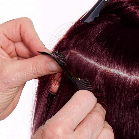 Extensión 4 Clips rojo caoba ondulado largo 50 cm Cinta Sintética Pelo Falso