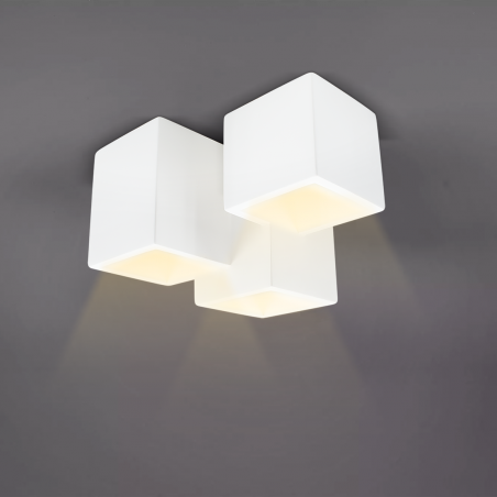 Aplique de pared en yeso pintable 3 Plafones Cuadrados GU10 Attack