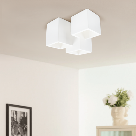 Aplique de pared en yeso pintable 3 Plafones Cuadrados GU10 Attack