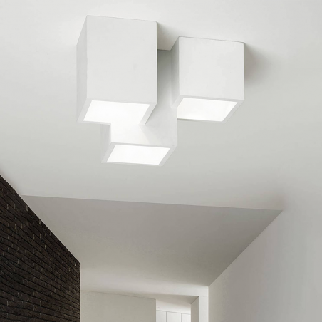 Aplique de pared en yeso pintable 3 Plafones Cuadrados GU10 Attack