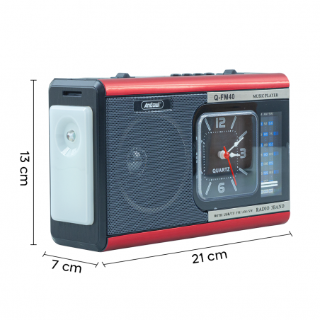 Radio Q-FM40 Vintage FM Altavoz Bluetooth MP3 Linterna portátil y reloj