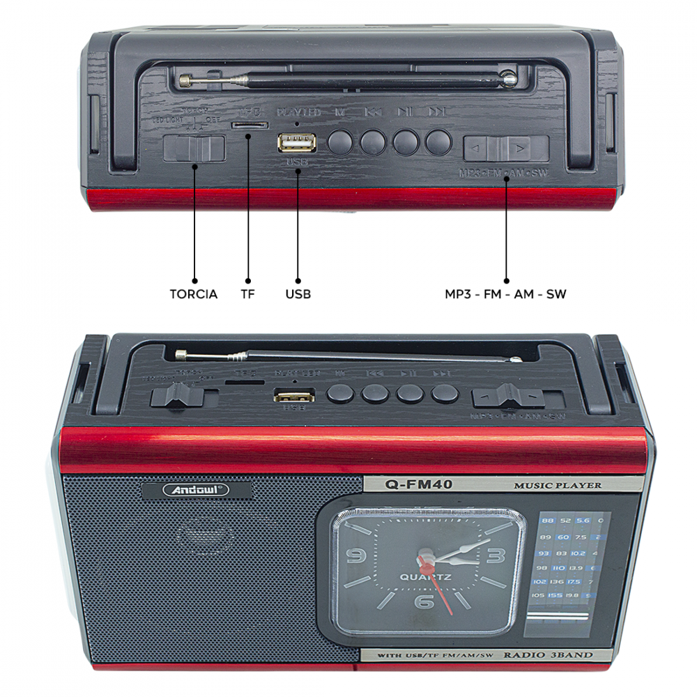 Radio Q-FM40 Vintage FM Altavoz Bluetooth MP3...