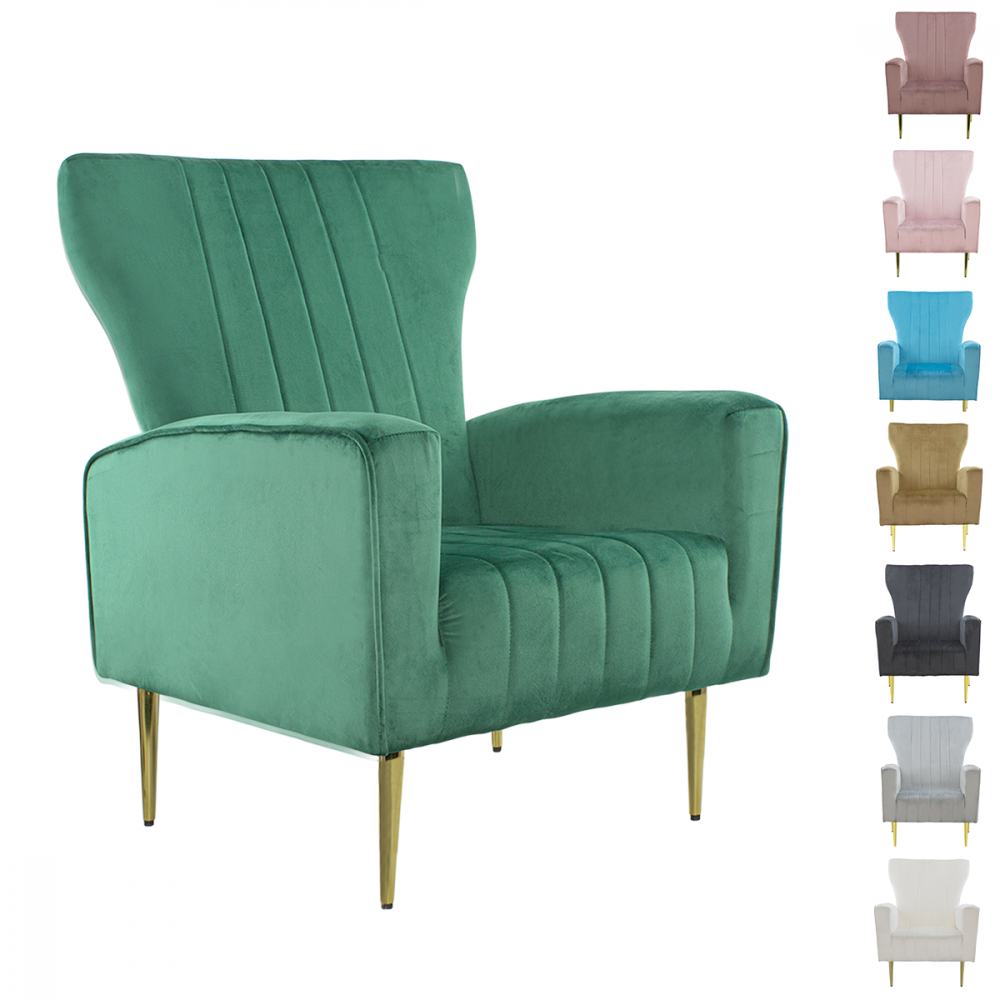 Sillón Terciopelo DORIAN respaldo alto acolchado patas doradas 98HX70X70cm Tortola