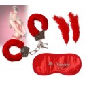 Set de 3 juguetes para sexo sadomasoquista HOT SET 748909 (incluye plumas + máscara + esposas) color rojo Set de 3 juguetes para sexo sadomasoquista HOT SET 748909 (incluye plumas + máscara + esposas) color rojo