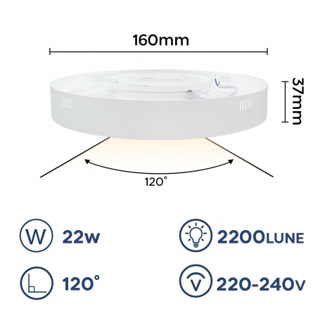 Plafón de techo LED orbita 22W luz blanca 6000K de interior delgada redonda