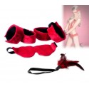 Set de 4 juguetes para sexo sadomasoquista BONDAGE PREMIUM 748908 (incluye pluma + máscara + esposas) color rojo