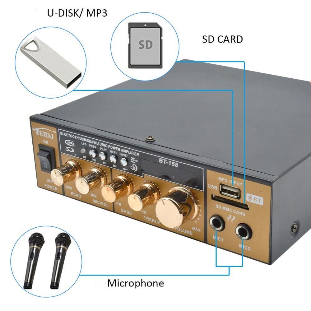 Amplificador Karaoke Bluetooth Estéreo HiFi MP3...