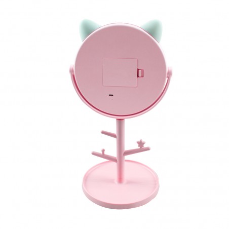 Espejo maquillaje cosmético luz LED sobremesa con soporte para joyas recargable