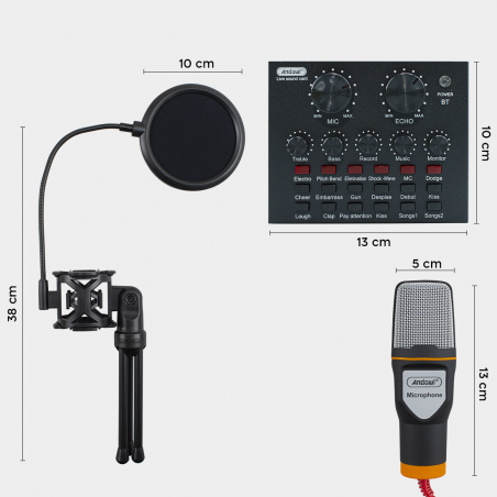 Kit micrófono de condensador para PC con tarjeta de sonido filtro pop y trípode